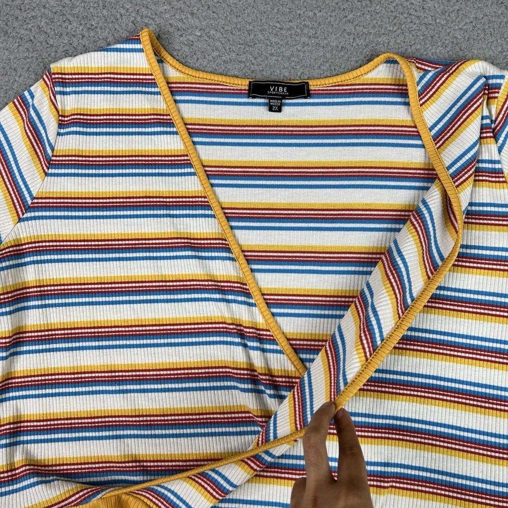 Vibe Sportswear Shirt‎ Women Plus Size 2X Multicolored Yellow Stripes V Neck - Picture 5 of 10